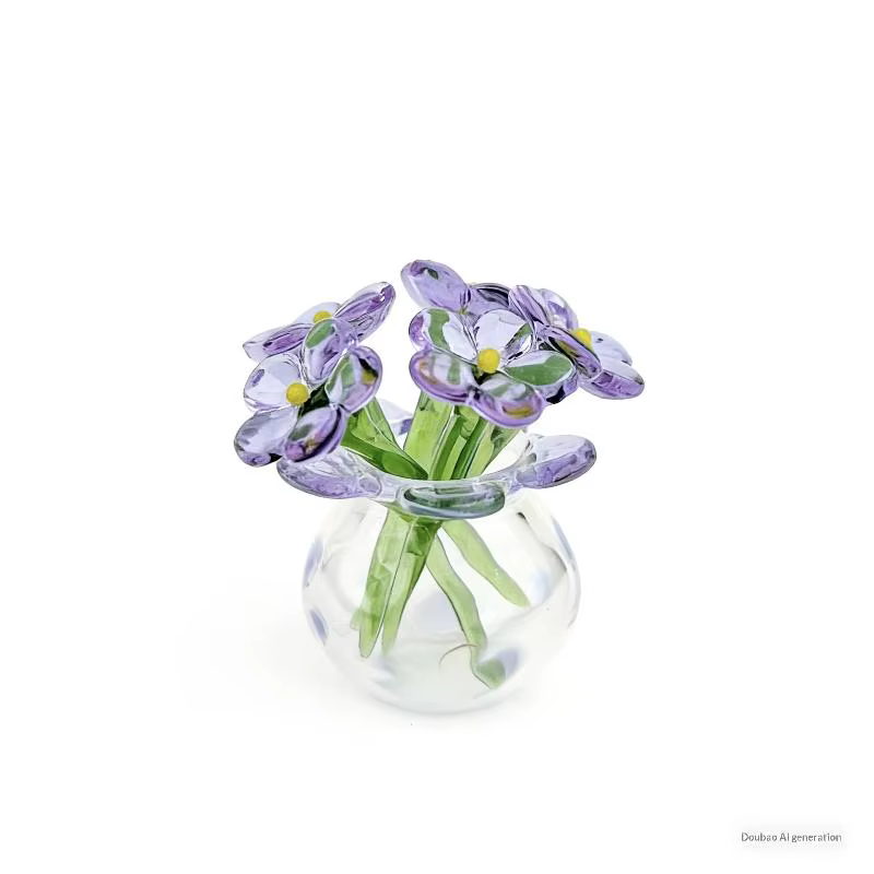〔Liy〕Mini Fleurs en Verre Réalistes Fleurs Artificielles Sculpture Florale Faite à la Main Bouquet F