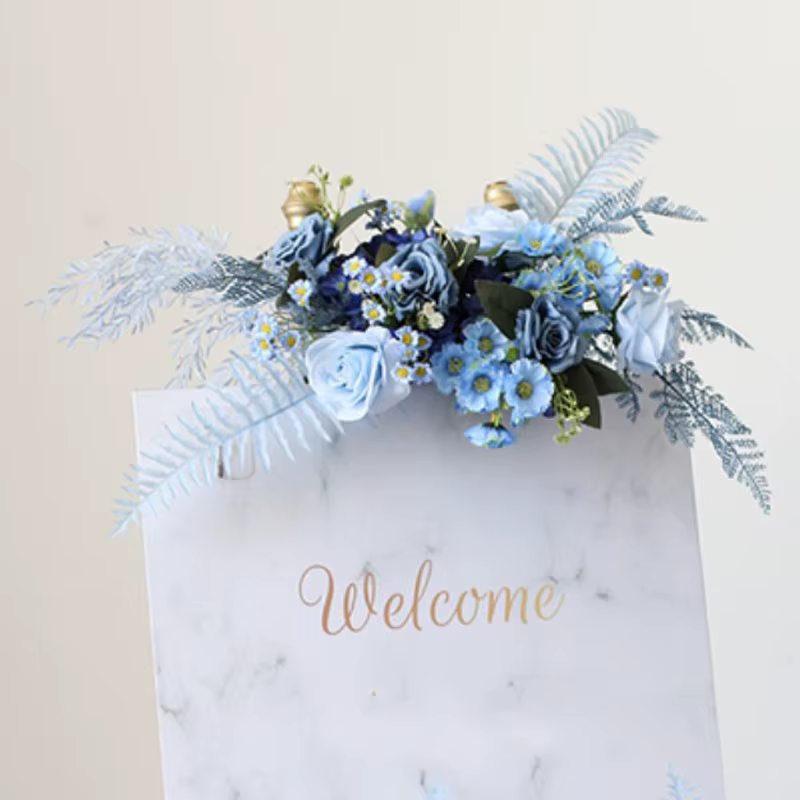 Série Bleue Composition florale artificielle suspendue pour décoration d'arche de mariage, rangée fl