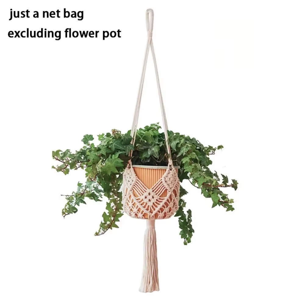 Porte-plante bohème avec pochette en filet, support de pot de fleurs en macramé, panier suspendu en 