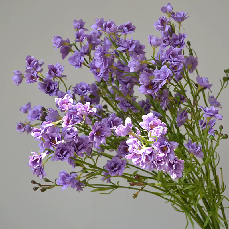 5 pièces violettes de luxe fleurs artificielles sensation hydratante Delphiniums Latex décor arrange