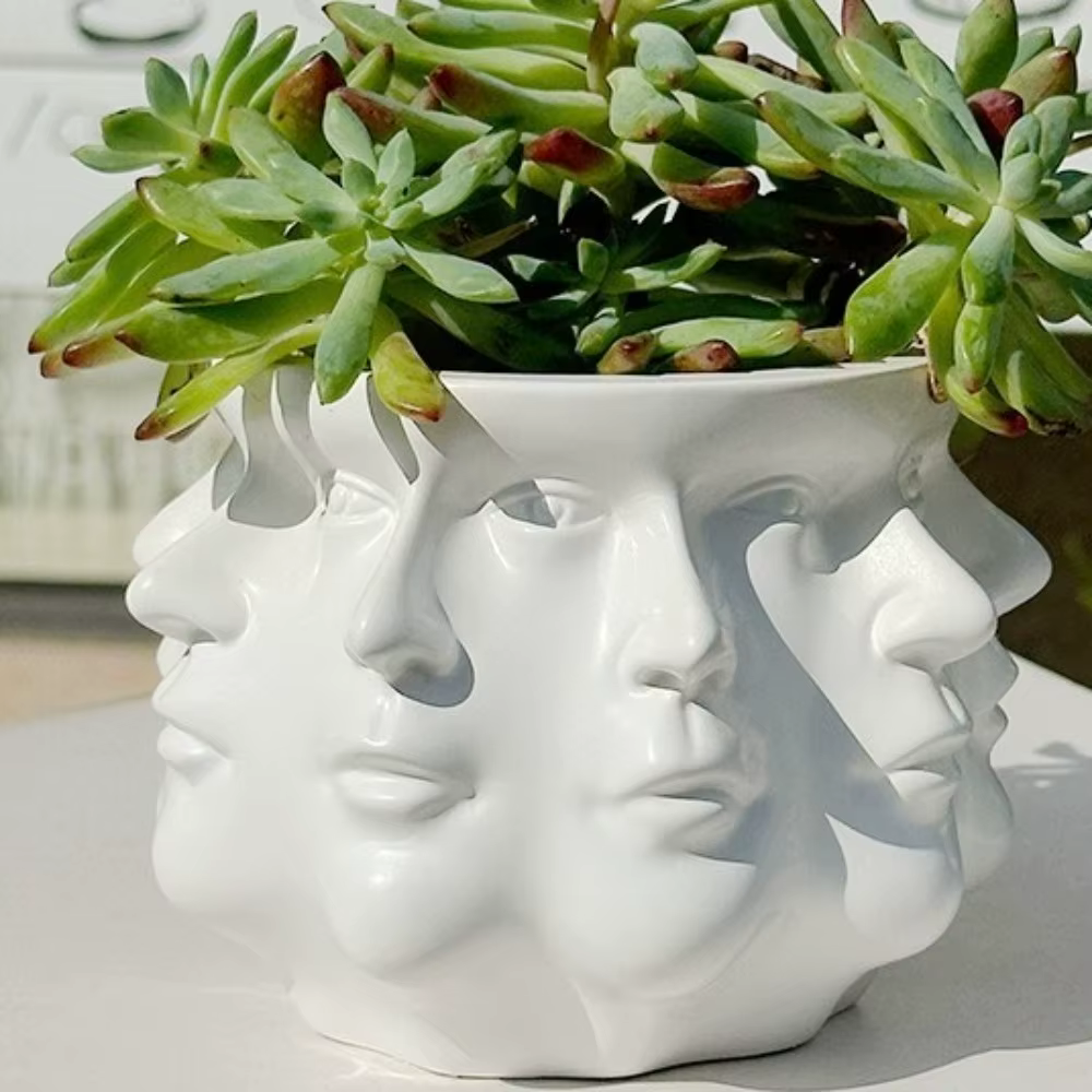 Pot de fleurs abstrait au style unique, pot à succulentes en vinyle multi-faces, artisanat amusant, 