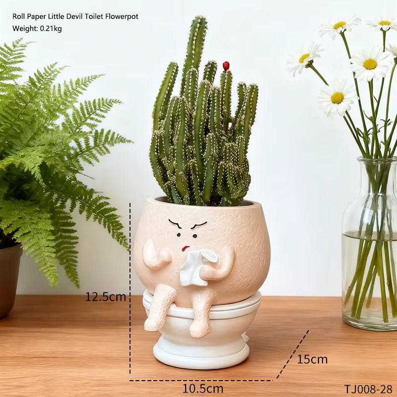 Pot de fleurs amusant en forme de toilette pour plantes succulentes, ornement créatif et mignon pour