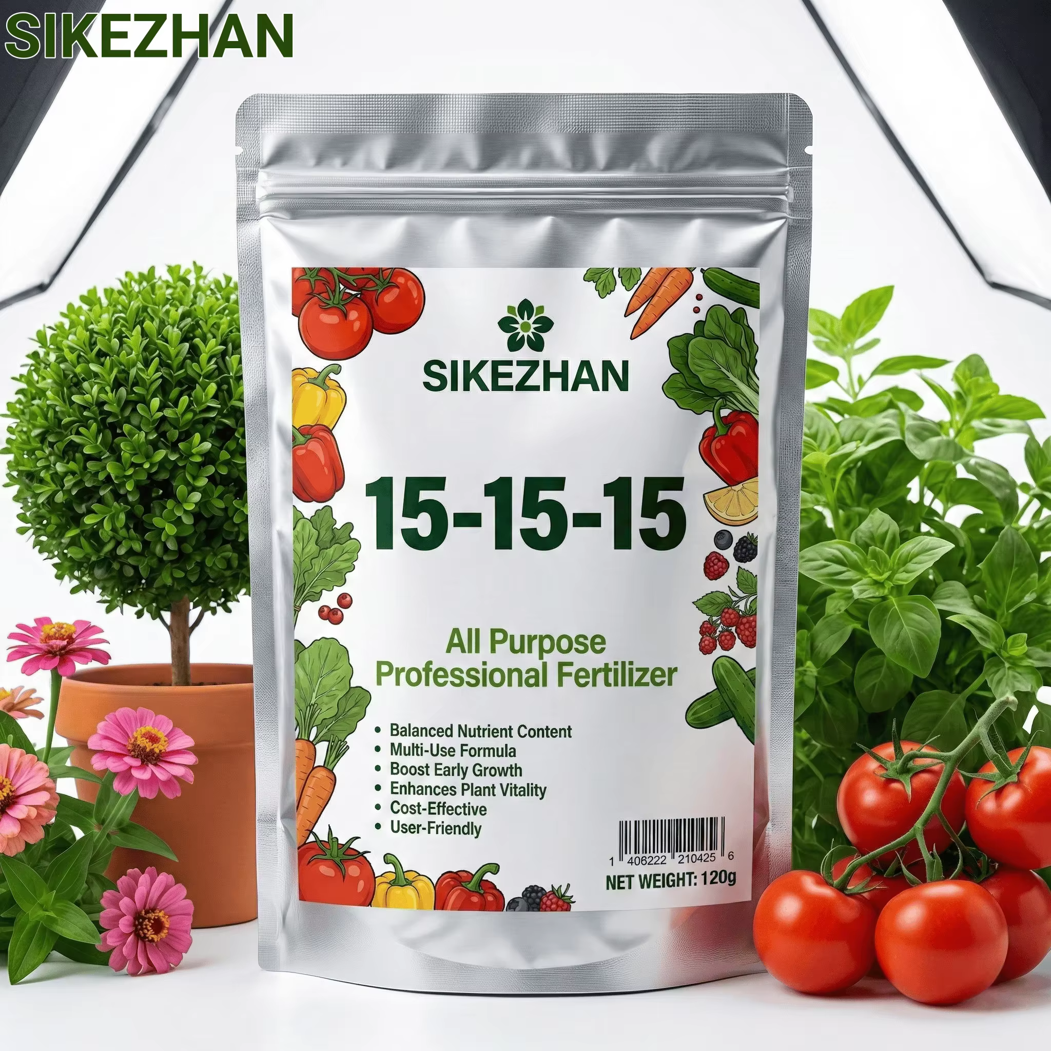Engrais granulé NPK 15-15-15 équilibré, alimentation végétale, augmentation de la récolte, tout usag