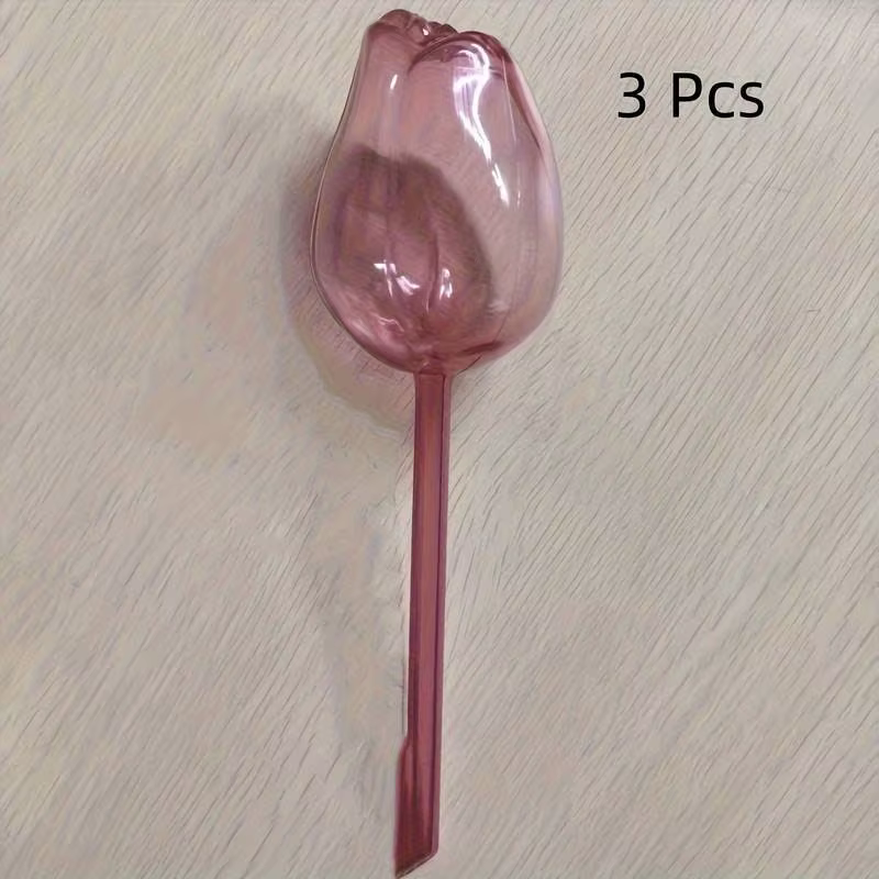 3 boules d'irrigation en forme de tulipe rose avec un design à embout étroit pour prolonger le temps