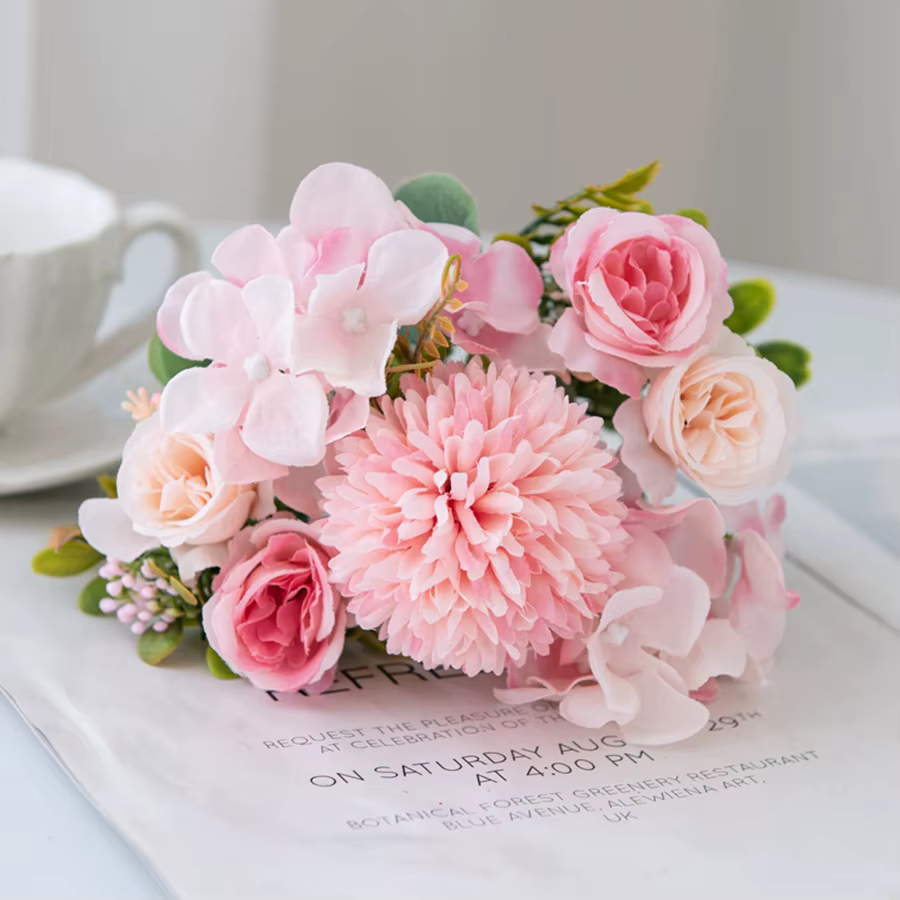 Bouquet de roses artificielles en soie, chrysanthème, pour mariage, jardin extérieur, arc, décoratio