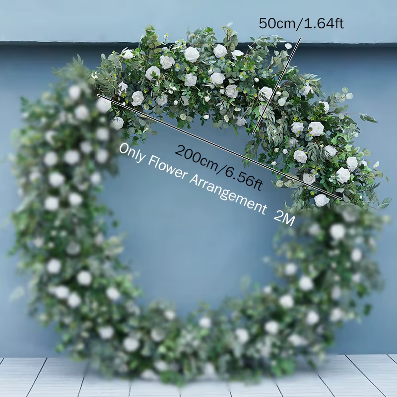 H7736 rouge blanc Rose verdure feuille d'eucalyptus fleur rangée Arrangement cadre rond mariage toil