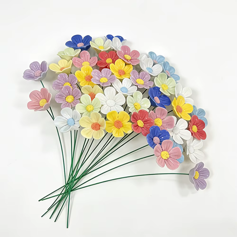 Bouquet de fleurs en céramique à pétales multicolores, marguerites en céramique, sans entretien, ne 