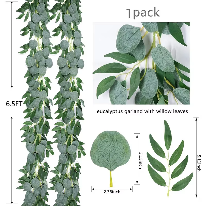 Couronne artificielle d'eucalyptus avec feuilles de saule, fausse plante de vigne verte, décoration