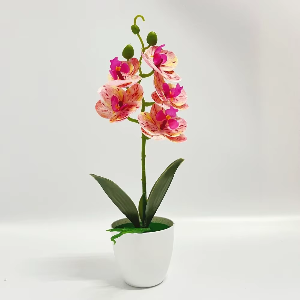 Orchidée artificielle rose en pot, fleurs simulées, pot de fleurs blanc, fausse fleur en plastique, 