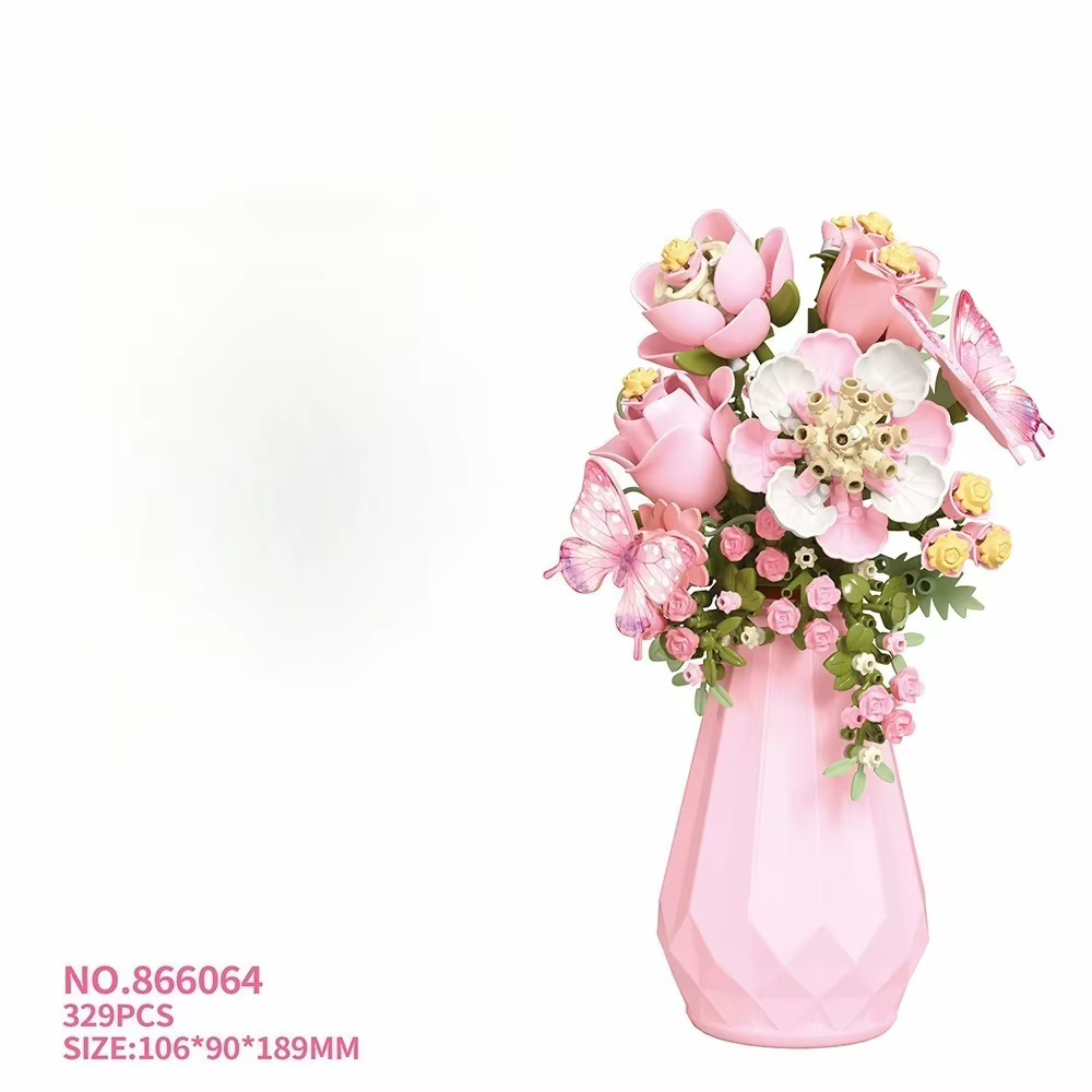 Blocs de construction de bouquets de fleurs avec vase, fleurs éternelles, briques de bonsaï, modèle 
