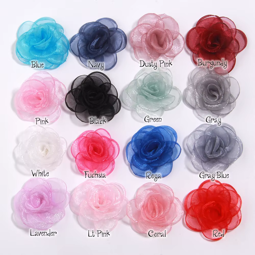 Tête de fleurs artificielles 4.5CM, 20 pièces, tissu Organza, Corsage, robe de mariée, accessoires d