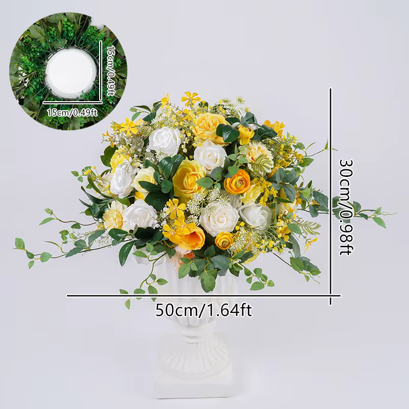 Boules de fleurs vertes, Rose jaune et blanche, pour centres de Table, fournitures pour événements d