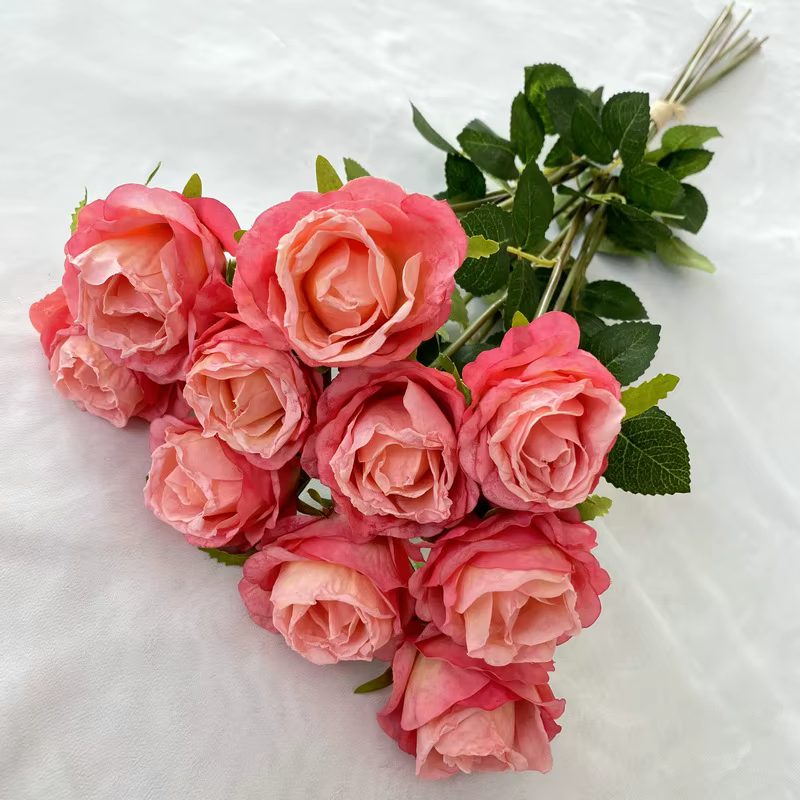 Bouquet de roses bulgares artificielles, fausses fleurs, décoration pour mariage, bureau, jardin
