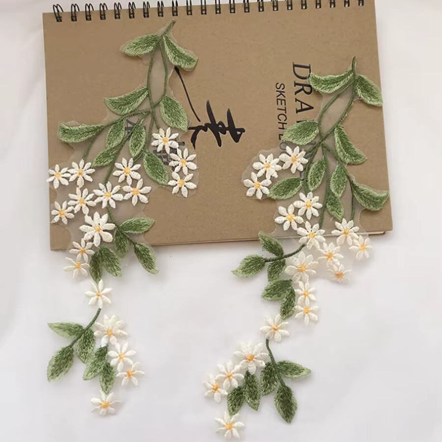 Patch de fleur de marguerite, feuille verte, 1 paire, appliques de couture, artisanat, réparation, d
