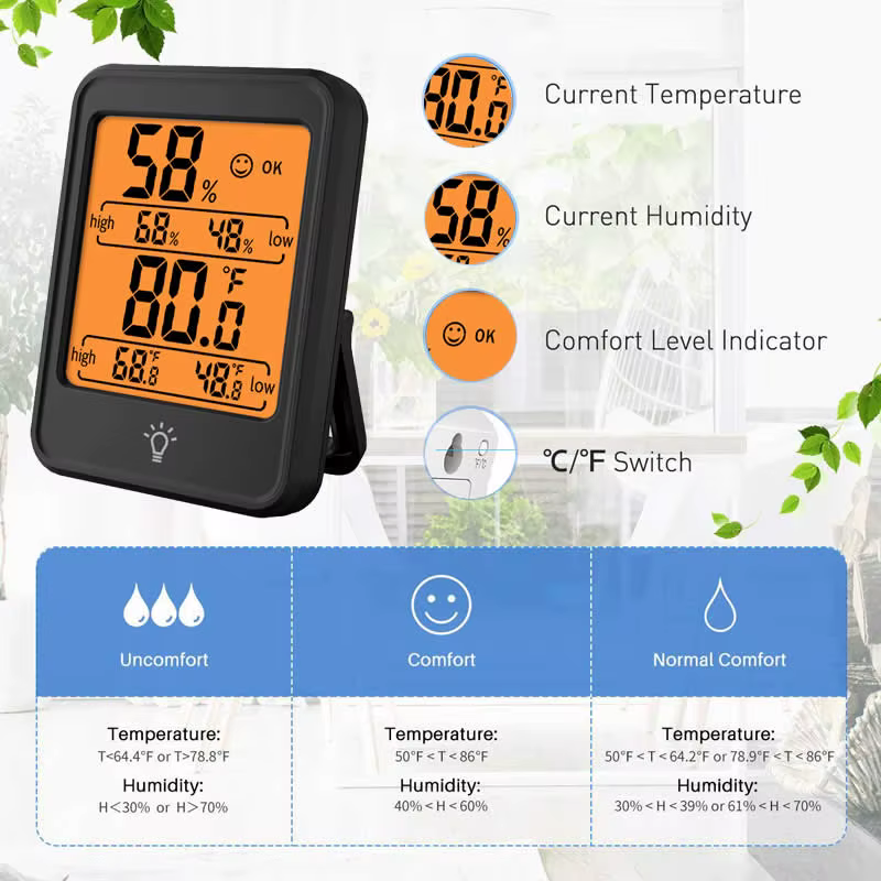 Compteur numérique d'humidité et de température d'intérieur, avec support magnétique, moniteur de te