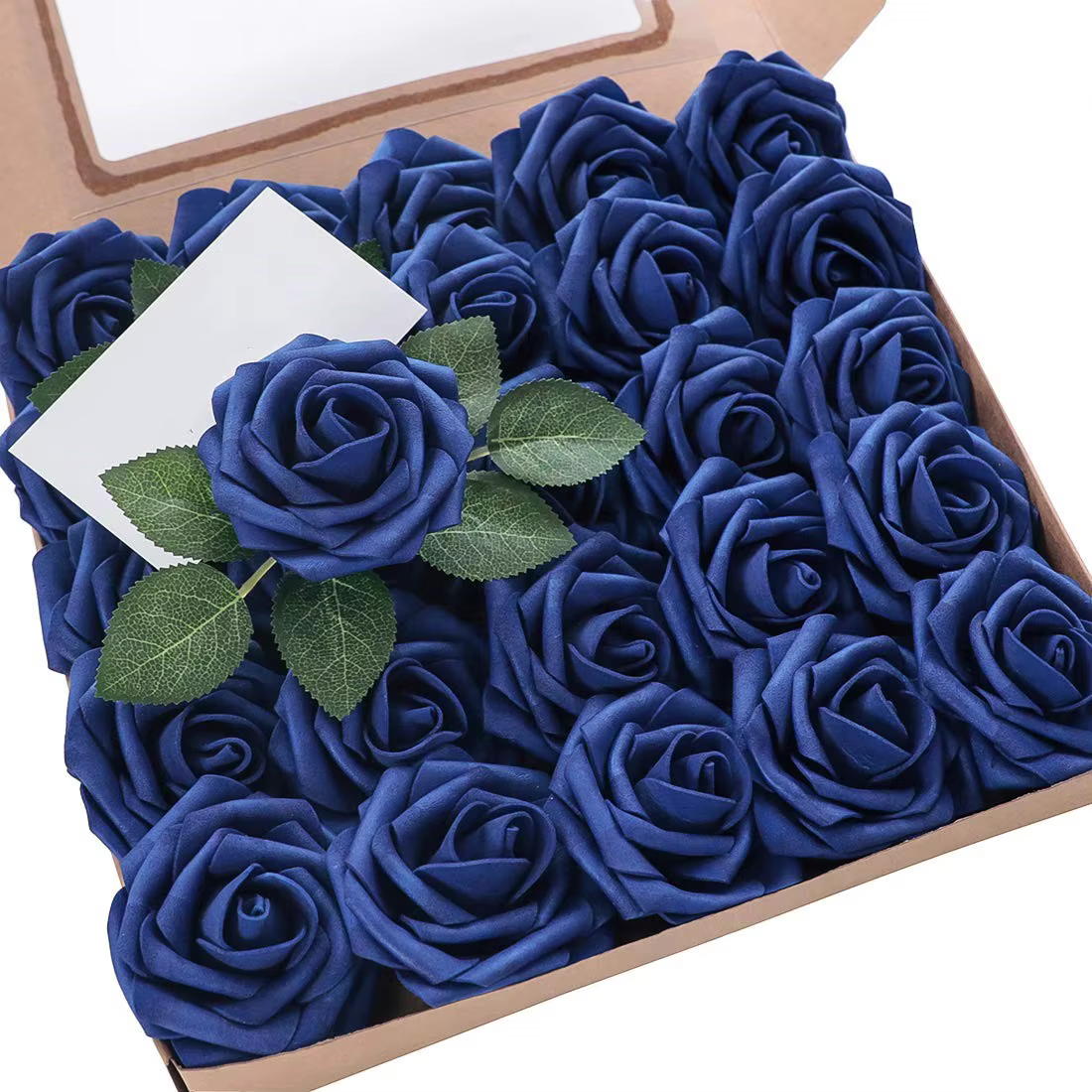 Fleurs artificielles 25 pièces, fausses Roses en mousse bleu Royal d'aspect réel avec tiges pour cen