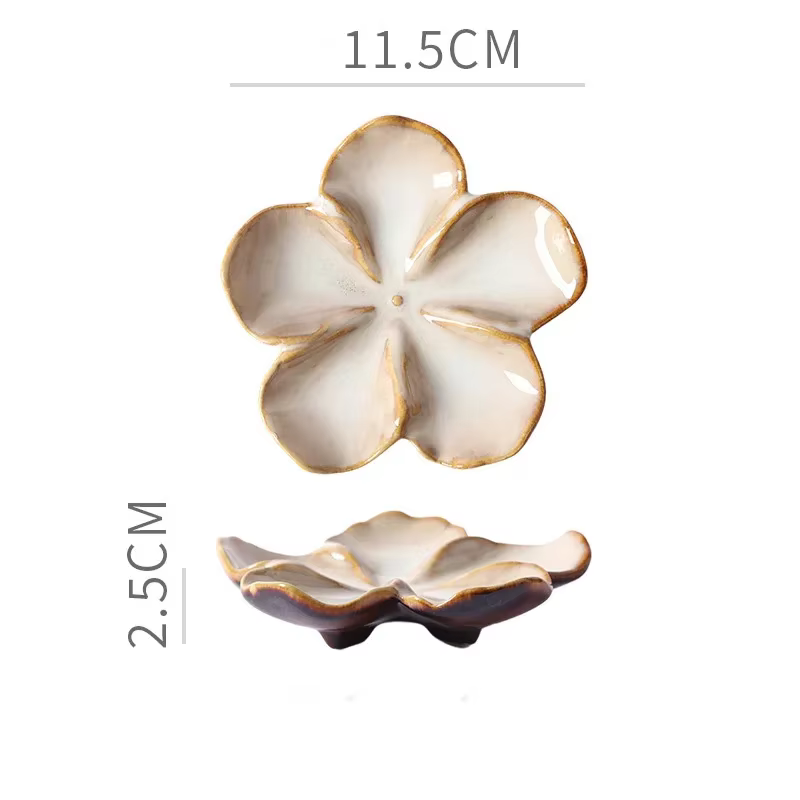Assiette à trempette en céramique rétro, en forme de pétale, cuite au four, légère, pour assaisonnem