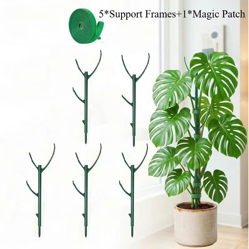 Supports pour plantes Monstera, 5 cadres de support et 1 rouleau de velcro, piquets de jardin conçus
