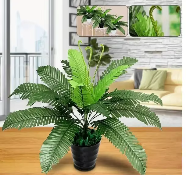 1 pièce, plante artificielle, 18 têtes de feuilles de Lron, plantation verte en tissu de soie simulé