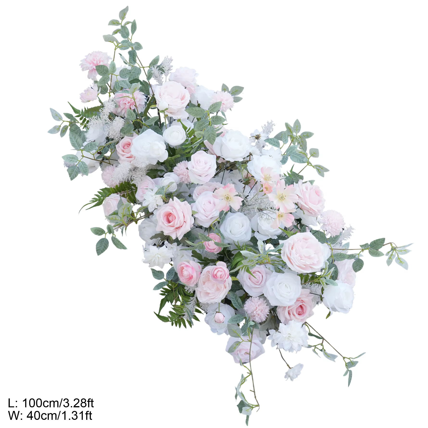 Composition florale Angela Flower A9073, verdure artificielle, roses roses, rangée de fleurs pour al