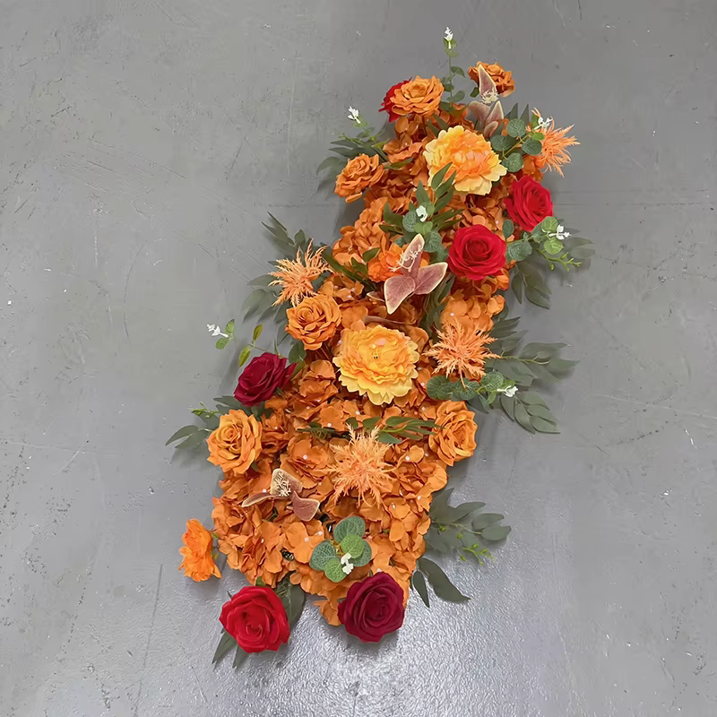 Arche de fleurs artificielles Uflower Orchid Red pour mariage, roses oranges de haute qualité, arche