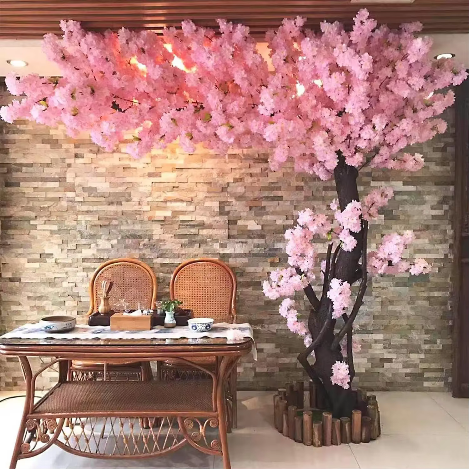 Arbre de cerisier artificiel en rose, arbre Sakura simulé, grandes fêtes d'arbres à souhaits, rose