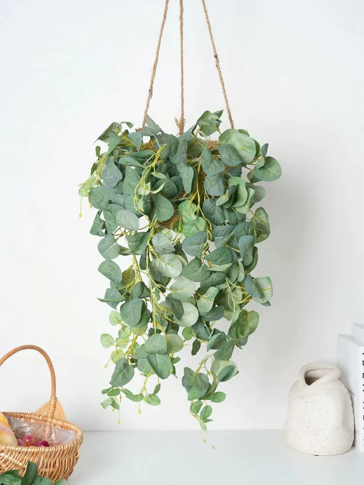 Plantes artificielles en rotin d'eucalyptus, guirlande murale suspendue en feuille de saule verte, l