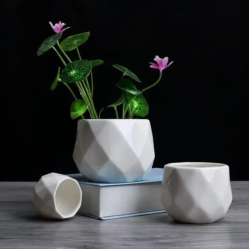 Pot de fleurs géométrique diamant créatif en céramique, conteneur de plantes succulentes simples, ja