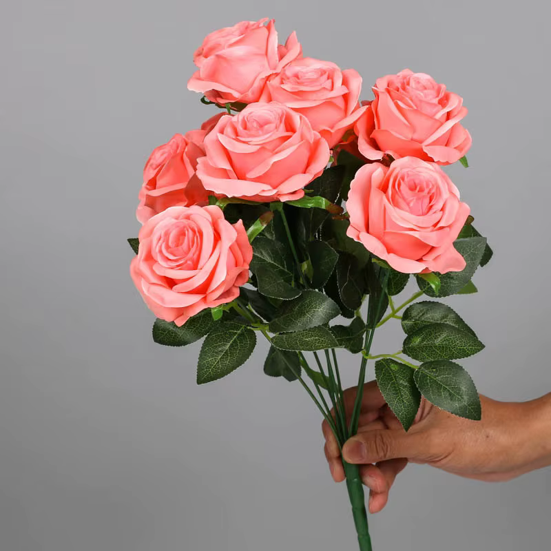 Bouquet de Roses Artificielles Blanches et Rouges, Fausses Fleurs, Décoration de Mariage, pour la Ma
