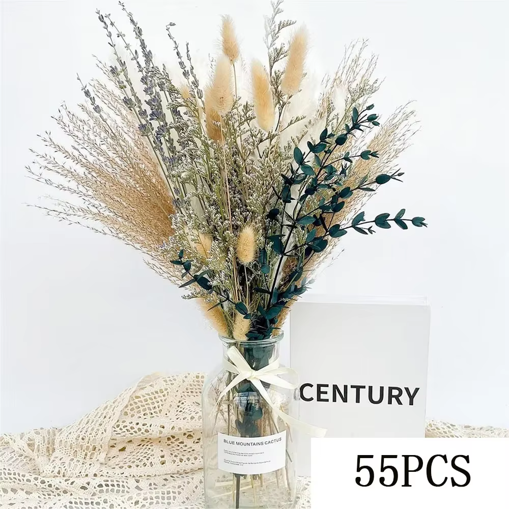 Ensemble de bouquets de fleurs d'eucalyptus Pampas séchées naturelles, 50 pièces, style Boho, décora