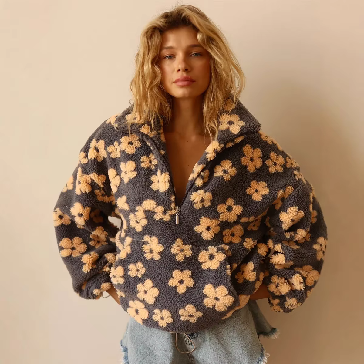 Sweat-shirt à fleurs en polaire pour femmes, nouvelle mode automne-hiver 2021, sweat à capuche chaud