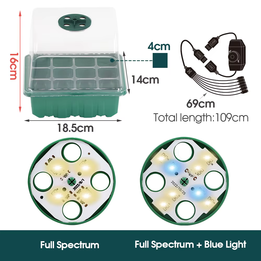 Graines Starter Germination Box Réglable 8-4 Perles LED Grow Lights Green Propagation Growing Contai