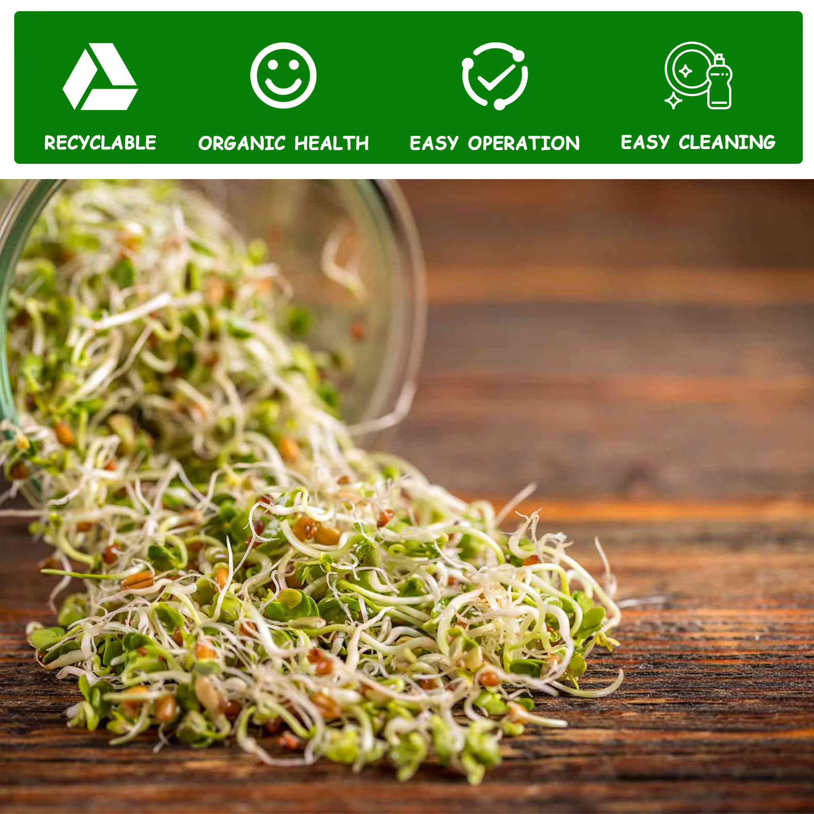 Kit de pot de germination de graines, Kit de culture de germes de haricots en verre Durable avec cou
