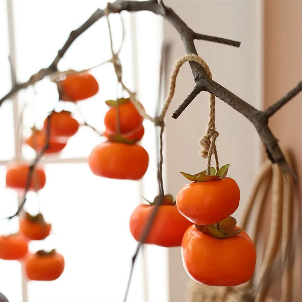 8 fruits de Simulation de kaki, 80cm, Orange, artificiel, tenture murale, pendentif en plastique, dé