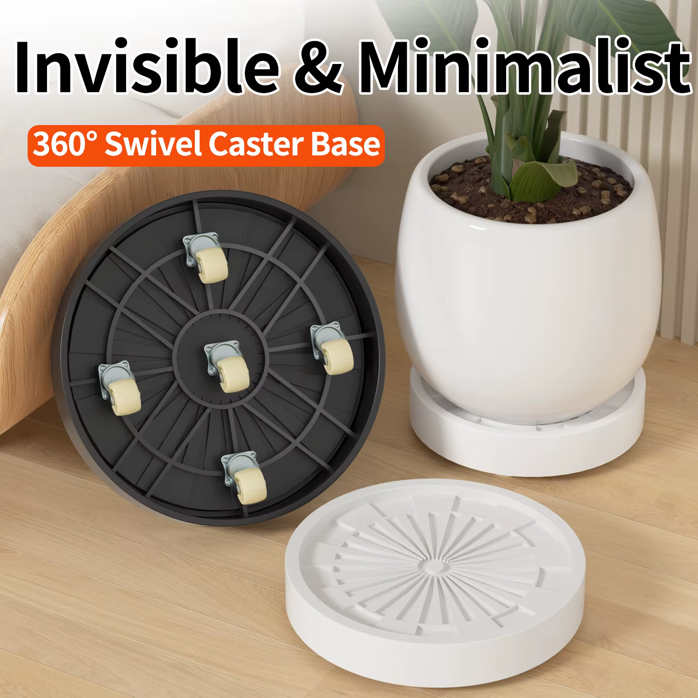 Plateaux ronds pour pots de fleurs avec roulettes : bases mobiles avec roulettes pivotantes, plateau