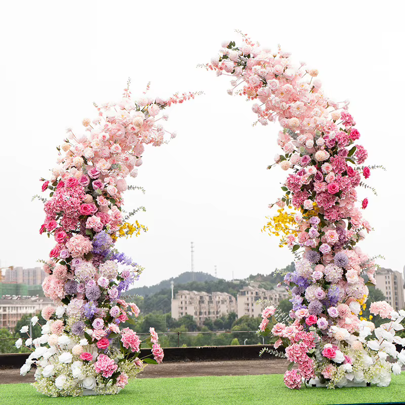 Arc de roses en fausse corne de Luxe, 2.4M, rose, violet, opulent, douche nuptiale, réception-cadeau