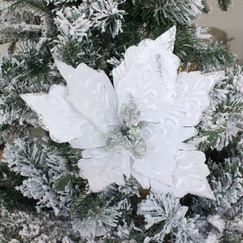 Tête de fleur artificielle en soie, 6 couleurs, fleurs de noël, couronne d'arbre de noël, décoration