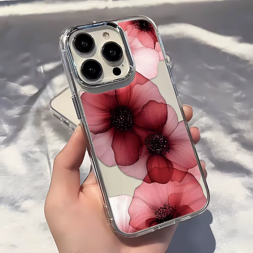Coque de téléphone de luxe à fleurs rouges, étui arrière Transparent en Silicone souple TPU pour Goo