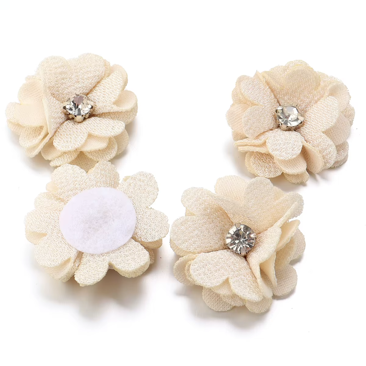 Fleurs en tissu toile de jute 3.5cm, 10 pièces/lot, fleurs artificielles centrées en strass pour bri