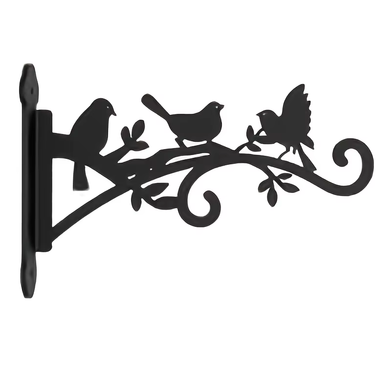 Cintre mural en métal pour plantes, avec motif d'oiseaux et de feuilles, crochet robuste et facile à