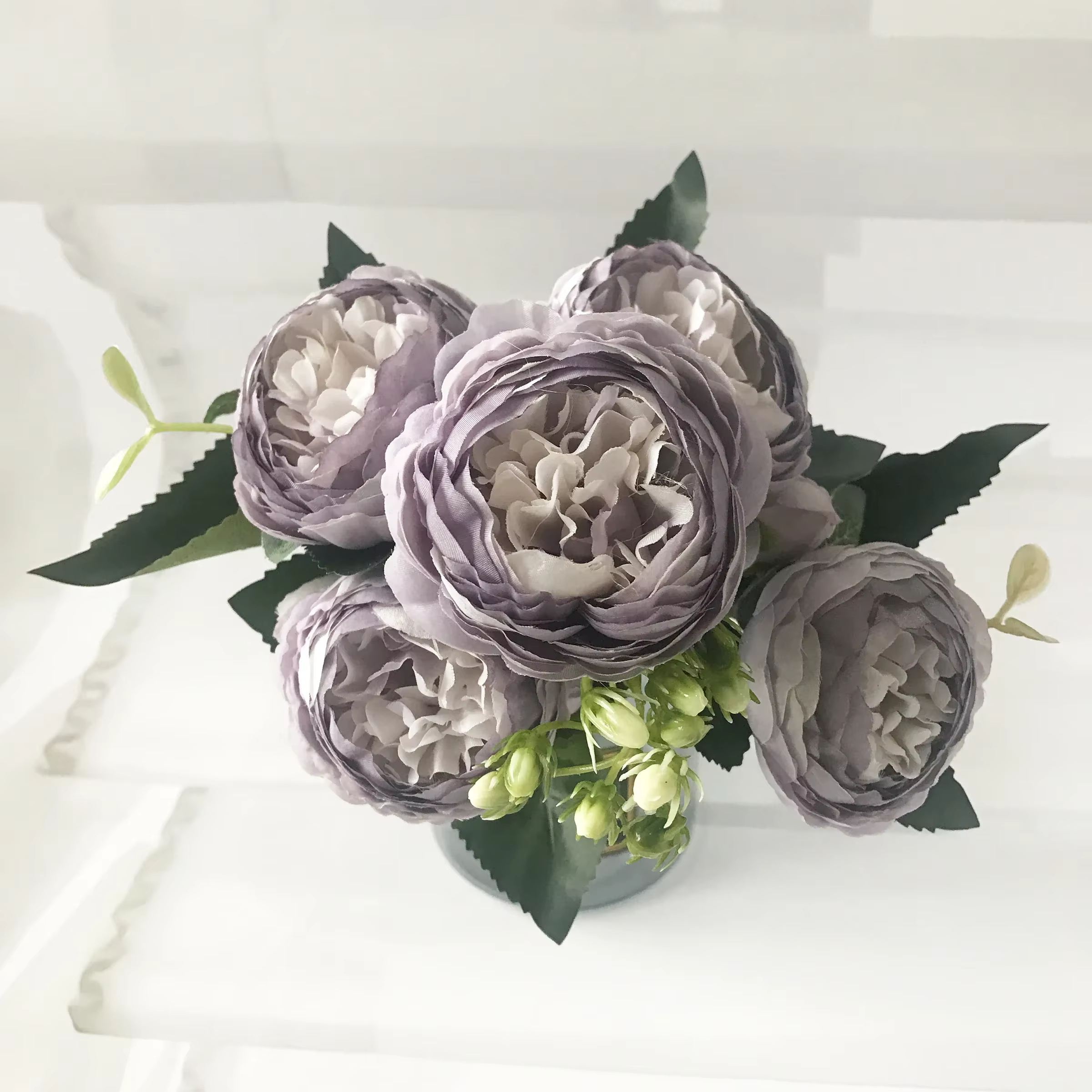 Bouquet de fleurs artificielles pivoine en soie Rose 30cm, 5 grandes têtes et 4 bourgeons, fausses f