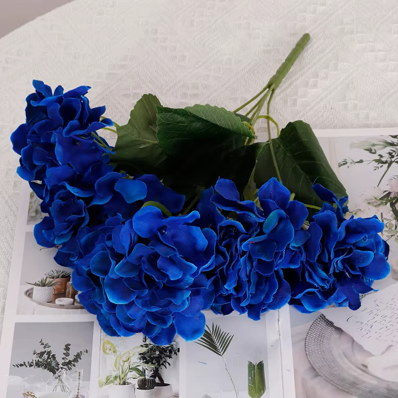 Grand Bouquet d'Hortensias Artificiels, 5 Têtes, Fausses Fleurs, pour Décoration de Mariage et Maiso