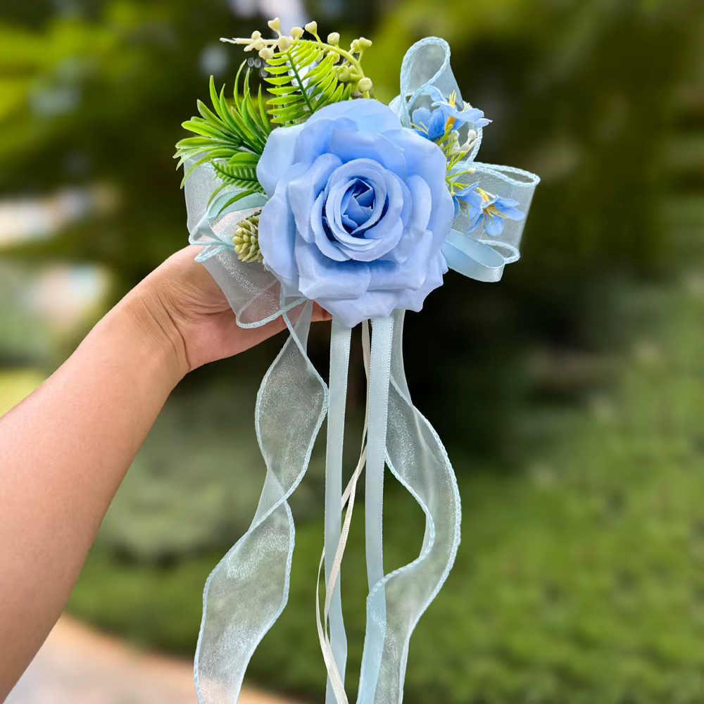 Grande fleur de rose à bords frisés (avec ventouse) – Décoration florale artificielle pour rétrovise