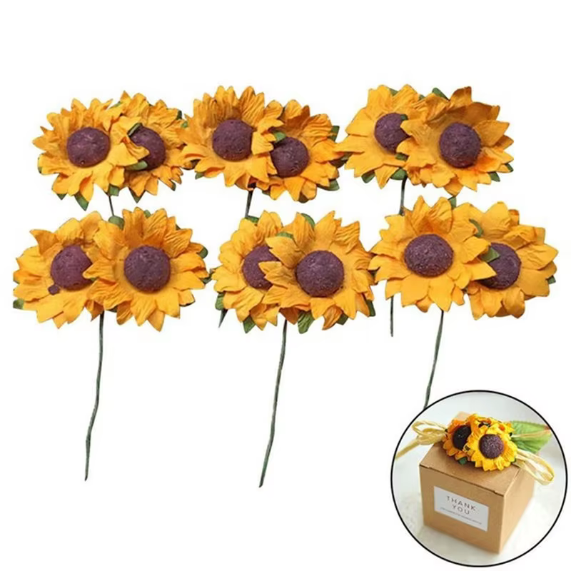 Fleurs de tournesol artificielles, 10 pièces, pour boîte-cadeau, bricolage, fleurs en papier, Scrapb