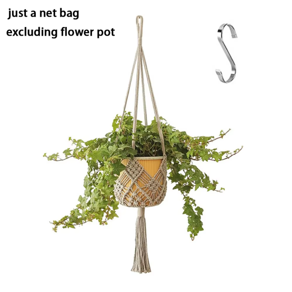 Cintre pour plantes Boho, corde en coton tissée avec pochette en filet, panier suspendu, Pot de fleu