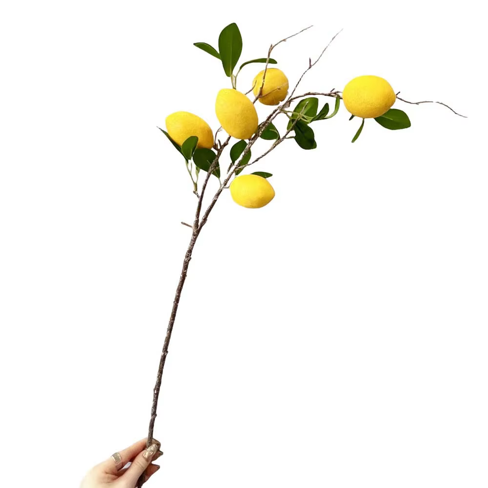 Feuilles vertes artificielles, branche de citron artificielle, citron artificiel de luxe, fruits de 