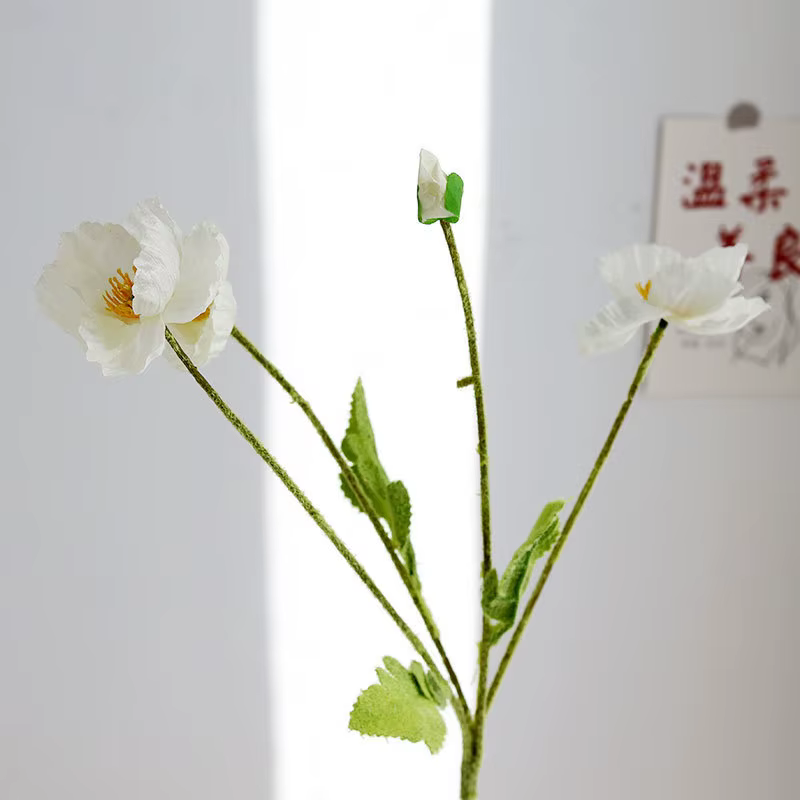 Fleurs artificielles fausses fleurs de pavot en soie, longue tige, pendaison de crémaillère, Table d