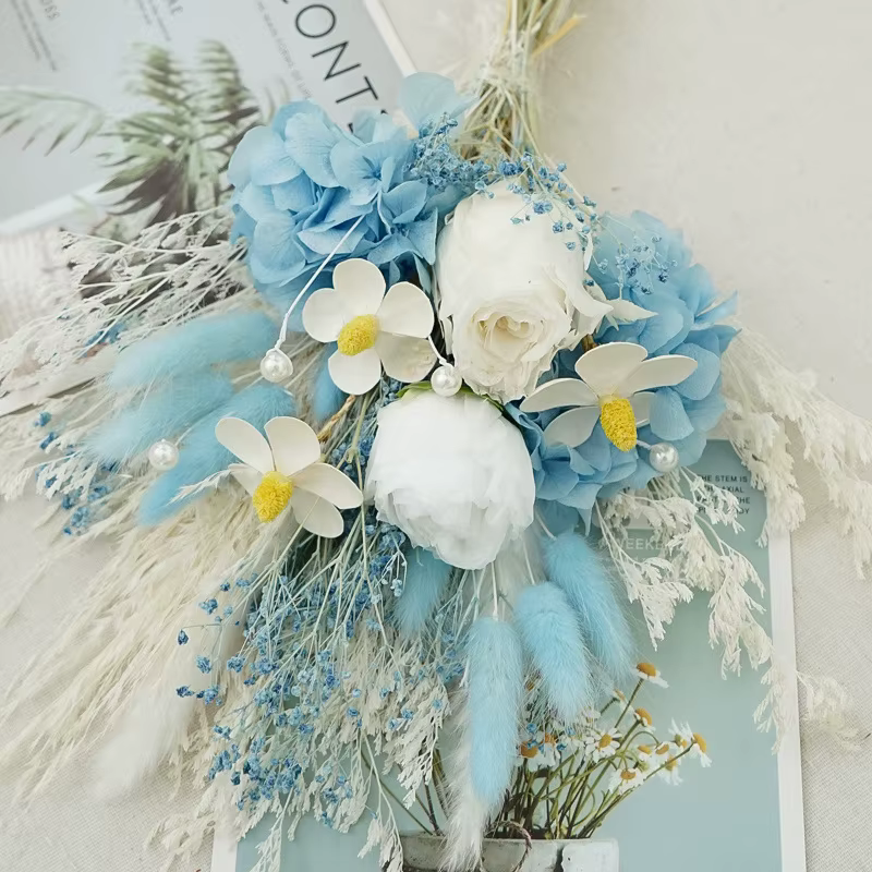 Bouquet de pompons de fleurs naturelles conservées, 1 pièce, Bouquet de mariée, décoration de la mai
