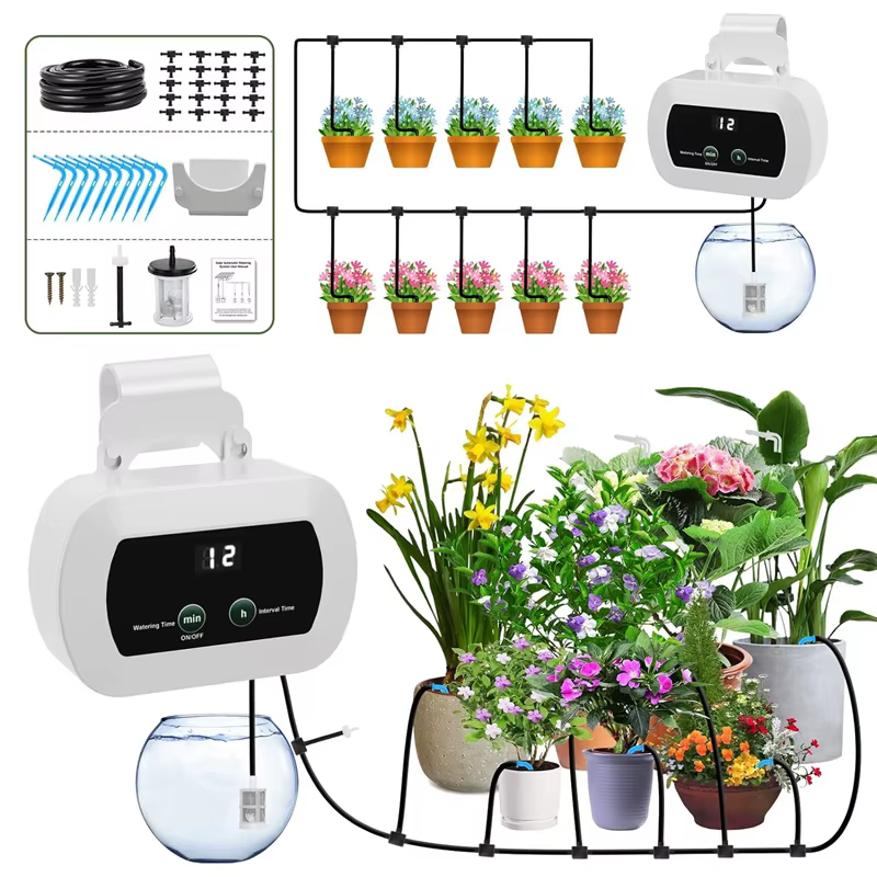 Kit d'irrigation goutte à goutte pour plantes en pot, Irrigation solaire à monter soi-même, système