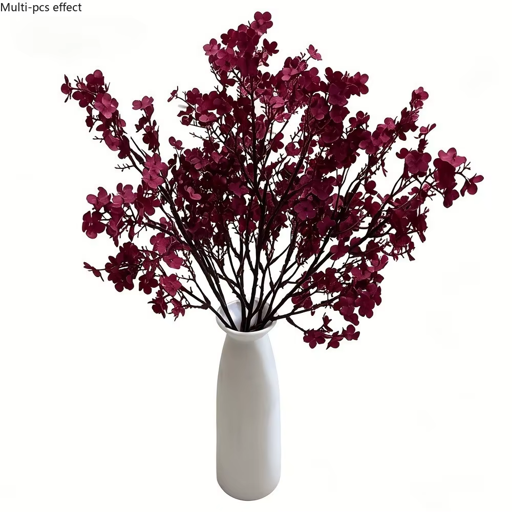 Bouquets de fleurs artificielles luxueux en tissu bordeaux pour mariages élégants, décoration de jar